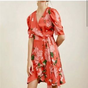 KEEPSAKE THE LABEL This Moment Satin Wrap Dress Holiday Flutter Hem Elegant